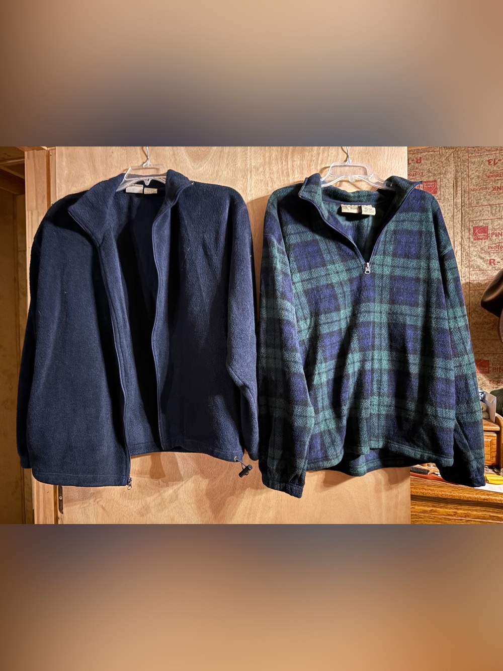 Navy Fleece Jacket & Green-Blue Plaid Half-Zip Fleece